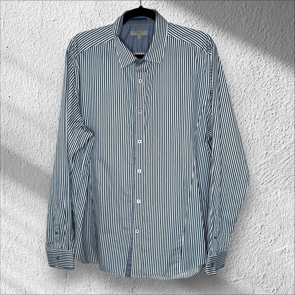 Ted Baker Blue Striped Casual Button Down Shirt Size 6 US‎ XXL Workwear Classic